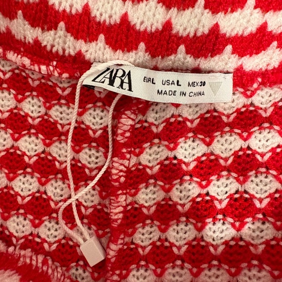 NWOT Zara Red Flare Pants Crochet Knit Size L Festival Boho Style - Picture 3 of 5